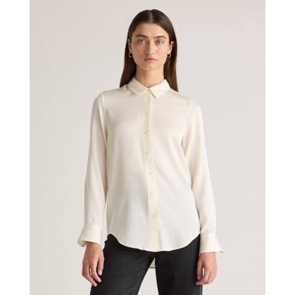 Quince Silk Spandex Ivory Long Sleeve Blouse XL CS001 FA24 - Picture 2 of 8